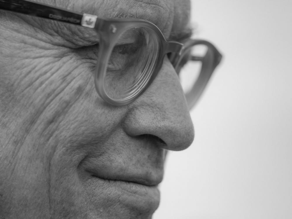 close-up of face with glasses